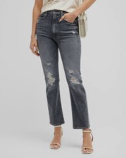  298 Mother Women's Blue The High Waist Distressed Straight Jeans Pants Size 28