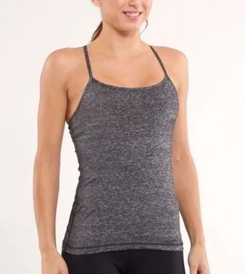 Lululemon Tank Top Power Y Yoga Leisure Running Stripe Size 4 Grey Built In  Bra