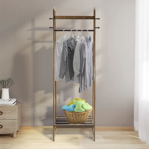 Strong Bamboo Clothes Rail Garment Rack Hanging Stand Storage Shelf Tidy Closet - Picture 40 of 46