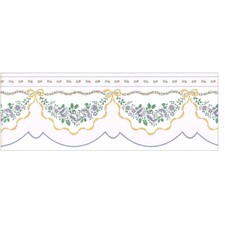 Victorian Swag Blue Floral Red Rose Yellow Ribbon Drapery Wallpaper Border