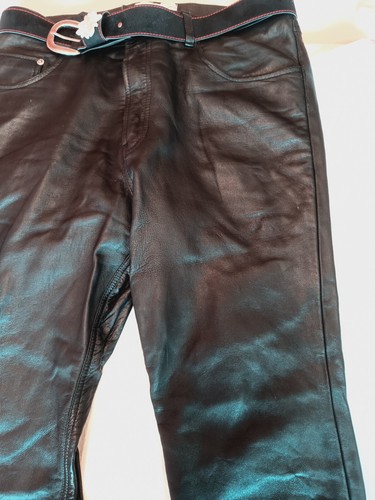 Lederhose lang, schwarz, super Teil mit schönem Gürtel - Bild 3 von 8