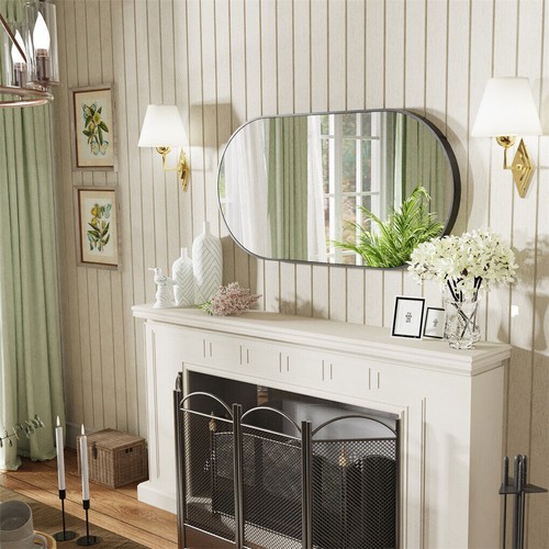 Elegant Oval Wall Mirror Slim Black Metal Frame Bathroom Vanity Mirror 50x100cm - Picture 8 of 14