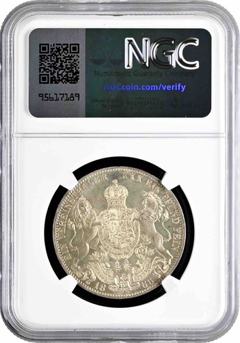 Hannover 1 vereinsthaler 1866 B, NGC MS63, "King George V (1851 - 1866)" - Picture 2 of 4
