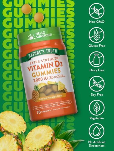 2x Nature's Truth Extra Strength D3 Bone Immune Heart 50 mcg 2,000 IU 70 Gummies - Picture 6 of 11