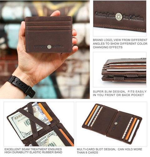 3 Styles Men's RFID Genuine Leather Magic Wallet Slim Purse Credit Card Holder - Picture 9 of 15