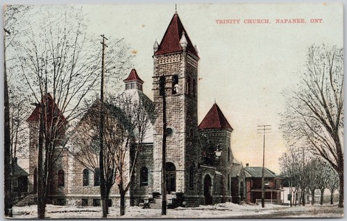 Napanee Ontario Trinity Church 1908 Newburgh ONT Cancel Postcard H67