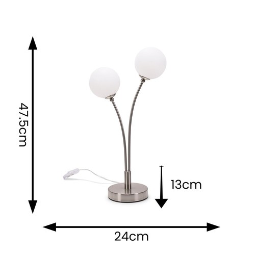 2 Arm Table Lamp Light Opaque Globe Shades Living Room Bedroom Light LED Bulbs - Picture 23 of 24