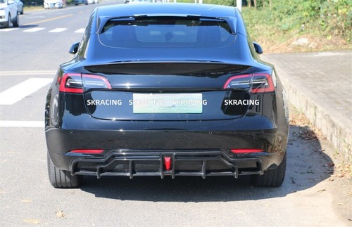 For 2017-2023 Tesla Model 3 Glossy Black ABS Rear Bumper Diffuser Lip Body kits - Picture 14 of 15