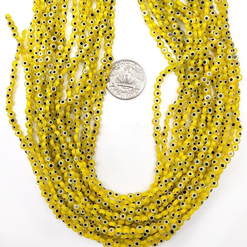 Yellow Evil Eye Glass Coin Disc Bead Flat Round Saucer 4mm 6mm 8mm 10mm 15" - Bild 16 von 20