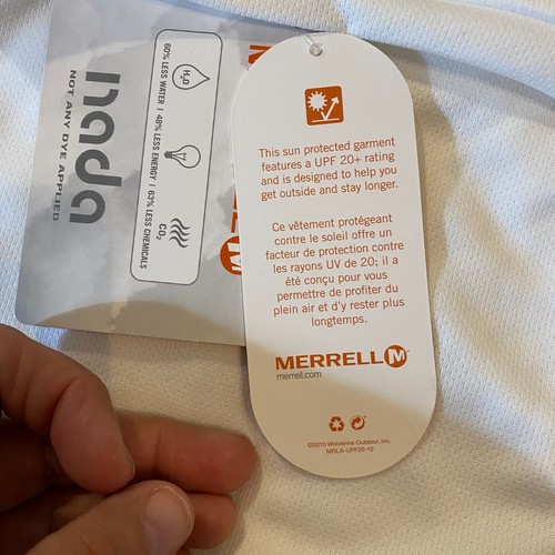 Merrell Shirt Womens Large White NADA Dye Free Leota 20+ UPF Opti Wick Athletic - Picture 15 of 19
