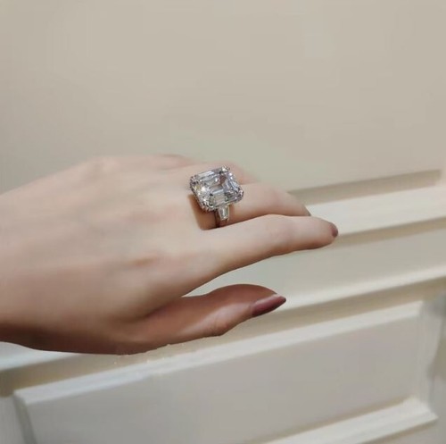 Fede Nuziale Solitario Diamante 5Ct Taglio Asscher Creato in Laboratorio Placcato Oro Bianco 14K - Foto 2 di 3