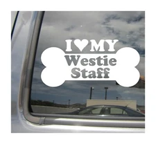 I Heart Love My Westie Staff - Mixed Dog Bone Car Vinyl Decal Sticker 14029