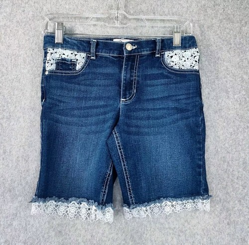 ☑️🆒🚨📢Jordache Jeans Shorts Lace Embroidery Girls Size 14 BLUE📸SEE PICS📏📸 - Picture 22 of 23
