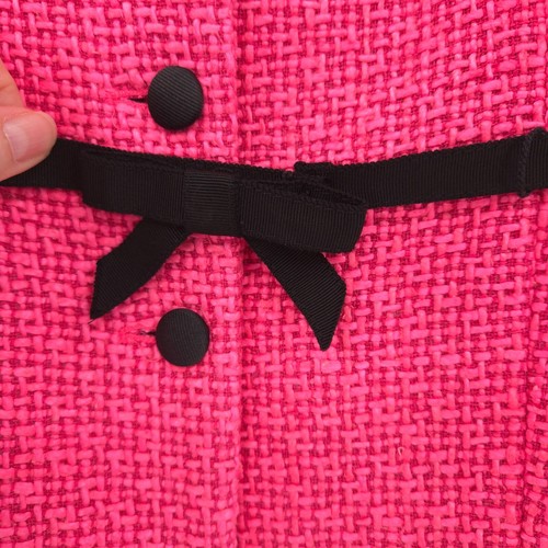Talbots silk tweed blazer Size 10 pink bow belt long sleeve button - Picture 4 of 11