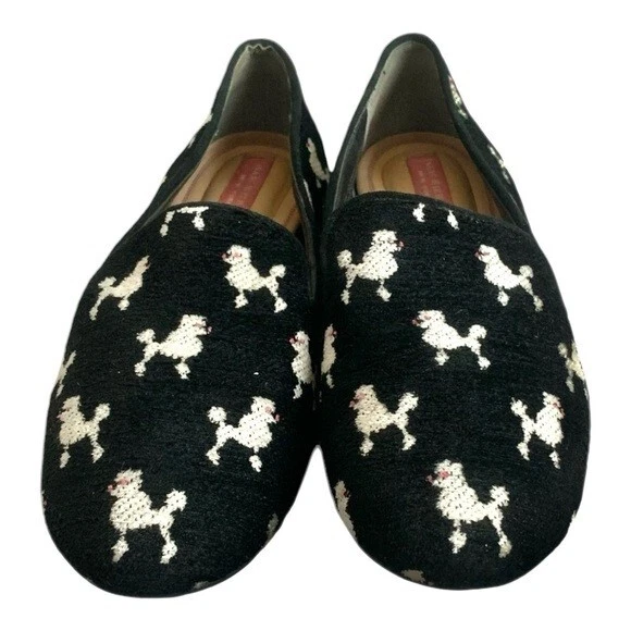 Zapatos para mujer raros ISSAC MIZRAHI negro blanco terciopelo caniche mocasines Foto 3 de 4