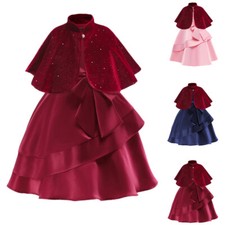 2PCS Flower Girls Bolero Jacket Shrug Cape Tutu Dress Kids Wedding Pageant Gown