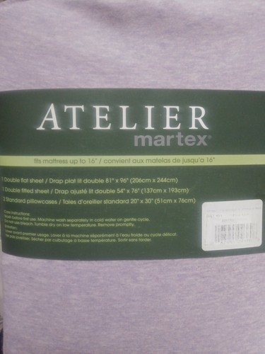 BRAND NEW MARTEX 100% COTTON JERSEY KNIT FULL SIZE SHEET SET COLOR PALE LILAC - Picture 3 of 4