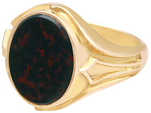2.42ct Bloodstone and 14ct Yellow Gold Signet Ring - Antique Circa 1890 - Picture 6 of 12