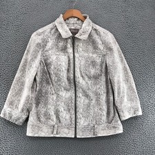 Chicos Jacket Women 0 US Small Gray Snake Animal Print 3/4 Sleeve Zip Up Collar
