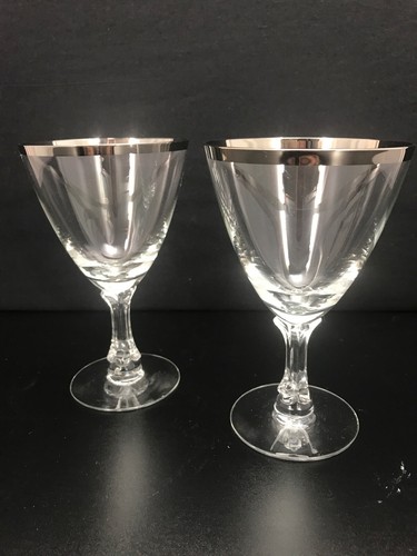 Set of 2 Signed Fostoria Sheffield Platinum Rim Wine Goblet Glasses 6 1/4" Tall - Picture 10 of 10