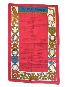 Vintage Linen The Royal Lineage Alfred The Great To Queen Elizabeth Ii Tea Towel Ebay