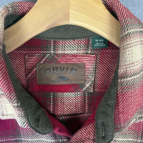 Orvis Men's Heavyweight Button Up Flannel Shirt Red Beige Plaid Pockets Size XL - Picture 5 of 9