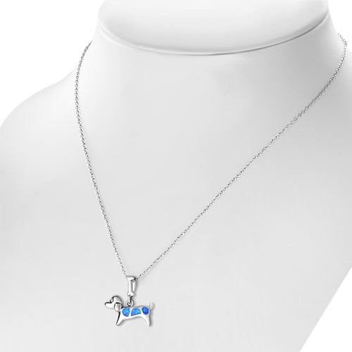 925 Sterling Silver Dog Puppy Opal Pendant Necklace Womens Girls - Bild 5 von 7