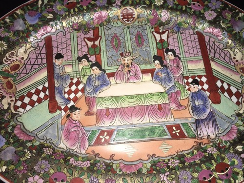 18 Zoll Vintage Porzellan Familie rosa Kanton Platte - Bild 2 von 8