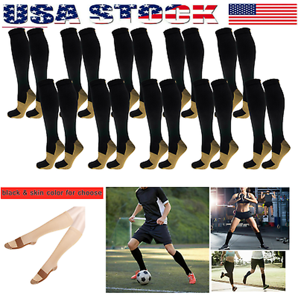 3/6 Pairs Copper Compression Socks Graduated Support 20-30mmHg Mens Womens S-XXL