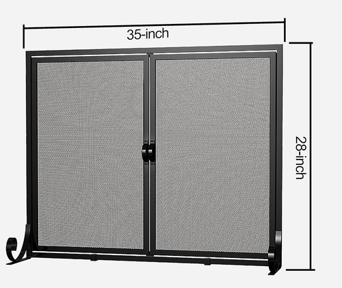 Fireplace Screen with Hinged Doors, Powder Coated Steel Frame, Metal Mesh, Handc - Picture 3 of 7