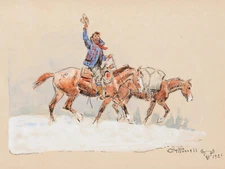 Christmas Card with Rider, 1921 by Charles M Russell Giclee Print + Ships Free