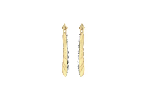 9CT Yellow Gold Crystalique Creole Hoop Earrings - Picture 5 of 7