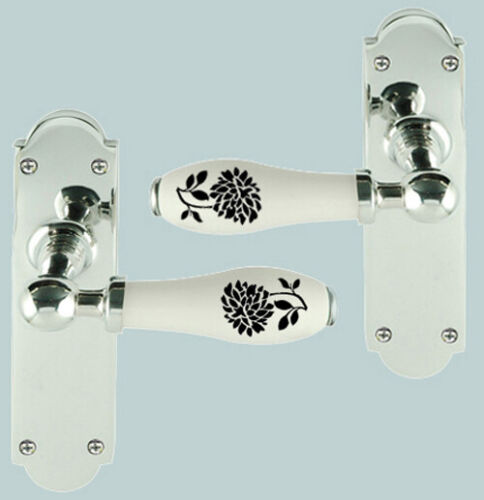 Palanca de porcelana blanca manija de puerta en placa posterior pulida cromo dalia negra - Imagen 2 de 3