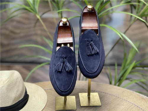 Mocasines sin cordones estilo belga vestido formal gamuza real cuero para hombre borlas zapatos - Imagen 11 de 30