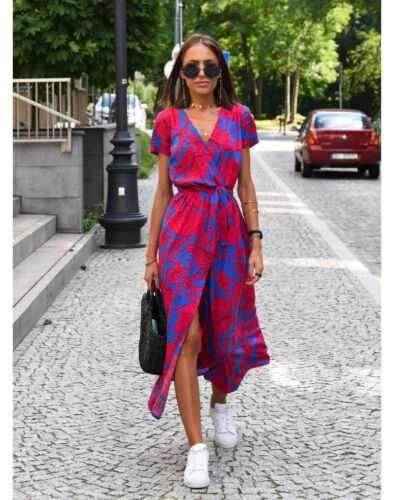 BOHO Women's Short Sleeve PLUS SIZE Sun Dresses Summer Beach Long Dress Holiday - Picture 12 of 23
