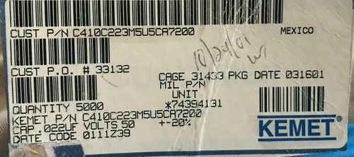 Lot of 25 .022uF 50V Multi-Layer Ceramic Capacitor MLCC Axial KEMET - Picture 3 of 3