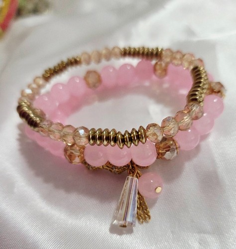 3 pcs Pink Stackable Beaded Multilayered Boho Glass Bracelet Jewelry - Bild 2 von 2