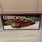 LARGE VINTAGE  SHELL LUBRICATION PORCELAIN GAS STATION PUMP SIGN 30”x14”