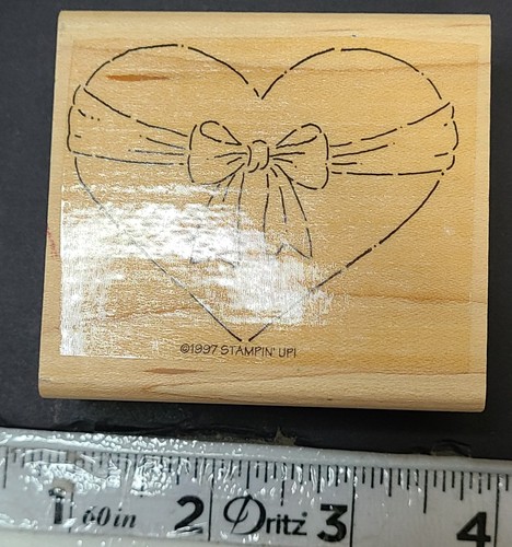 Stampin Up Holz montiert Gummistempel Herz mit Schleifenband 1997 2,75" x 2,5" - Bild 5 von 5