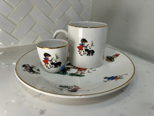 Vintage ARKLOW of Ireland Ironstone Plate Cup Mug Set Children Nursery Rhyme