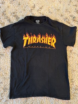 Thrasher Magazine Shirt Mens Small Black Flame Logo Skate Tee San Francisco