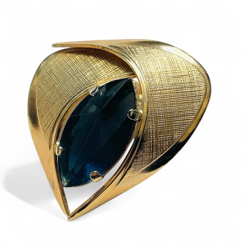 Vintage Gammatic Geometric Deep Blue Oversize Glass & Gold Tone Brooch England - Picture 4 of 8