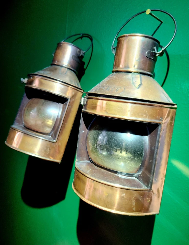 Hong Kong Cobre PUERTO Barco Náutico Aceite/Querosen Linternas 9" Juego de 2 Vidrio Transparente Foto 2 de 4