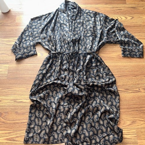 Accappatoio uomo MURANO vintage 100% seta nero e oro paisley con cintura taglia OS - Foto 1 di 7