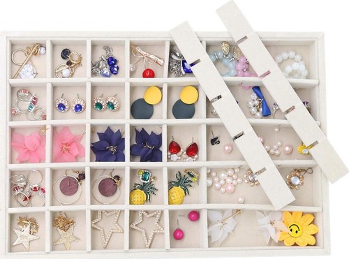 Earring Organizer Stackable Jewelry Tray Drawer Organizer Removable 40 Grid - Picture 5 of 6