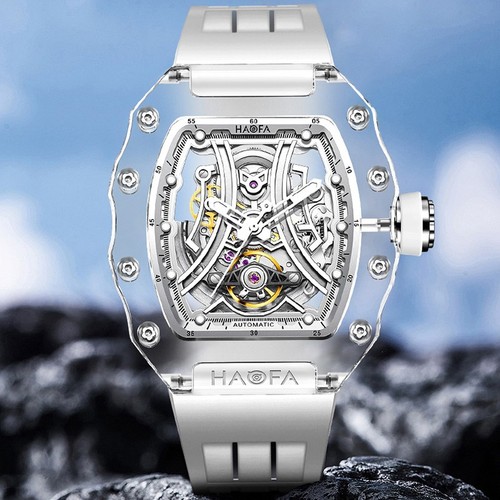 Haofa automatik uhr herren luxus mechanical crystal case luminous watch men 2325 - Bild 1 von 14