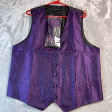 Barry Wang Men's Waistcoat  Large Purple Tie Hanky Cufflinks Set Wedding Formal