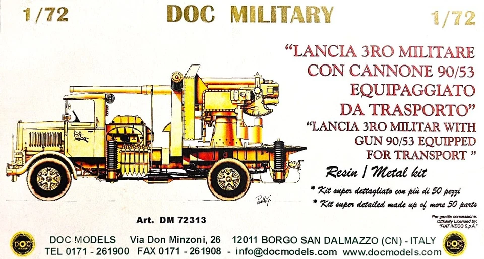 DOC MODELS DM72313 - LANCIA 3RO MILITARE CON CANNONE 90/53 - 1/72 RESIN KIT - Immagine 2 di 4