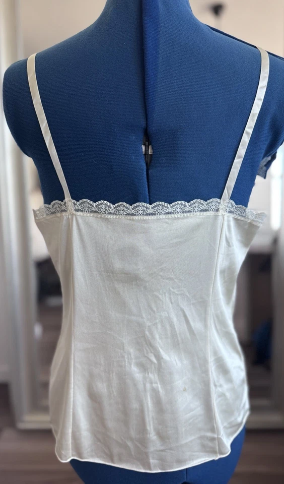 Camiseta sin cordones vintage años 70 Vanity Fair beige Chevron encaje cami talla 36 *DEFECTUOSA Foto 4 de 4