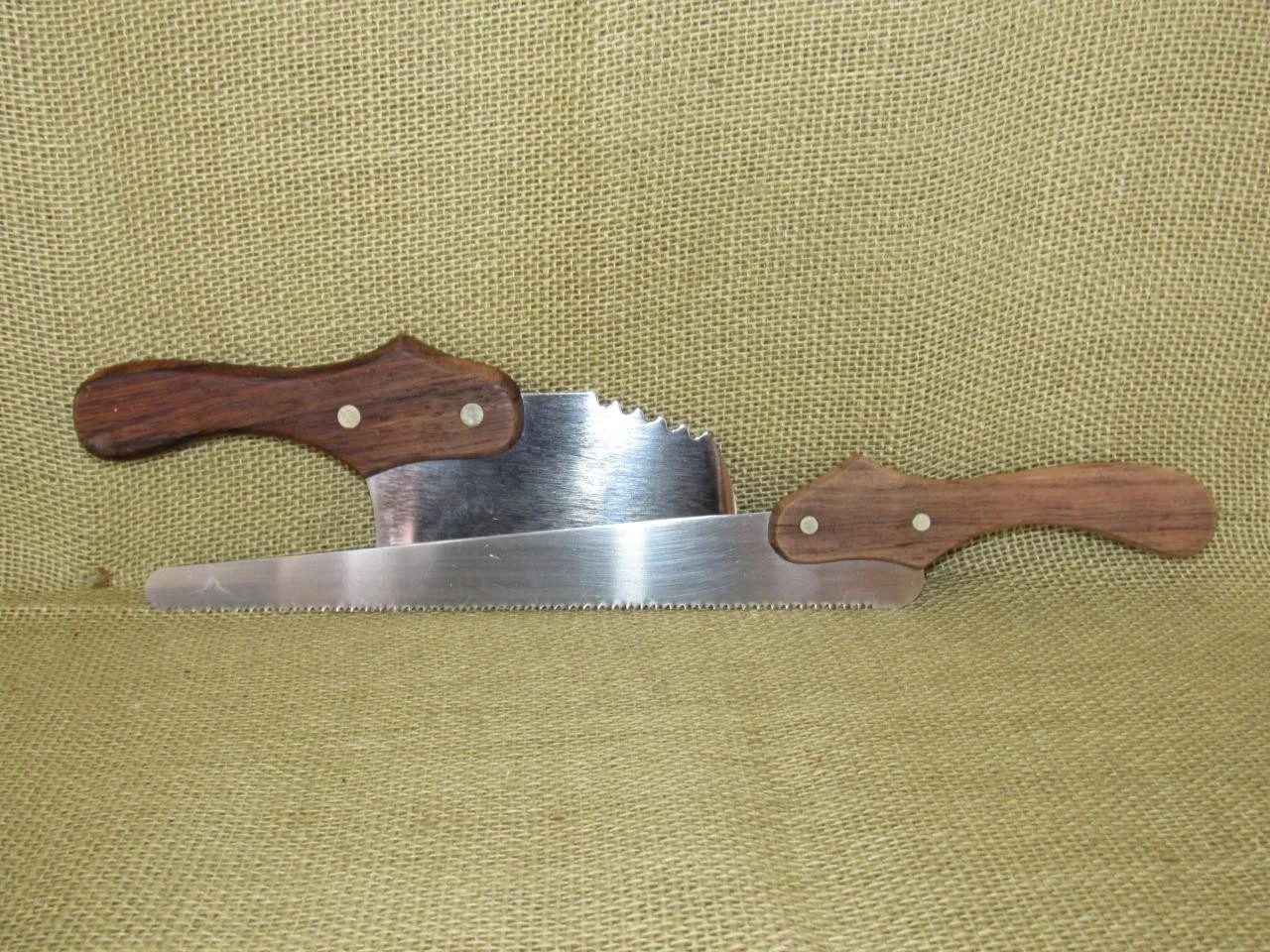 MEAT CLEAVER, SAW & TENDERIZER ~ 2 Pcs. In Case ~ Wood Handles & Clean ~ USED